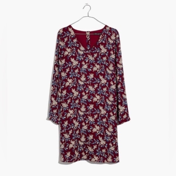 Madewell Red Floral  V-Neck Long Sleeve Dress - Picture 7 of 9